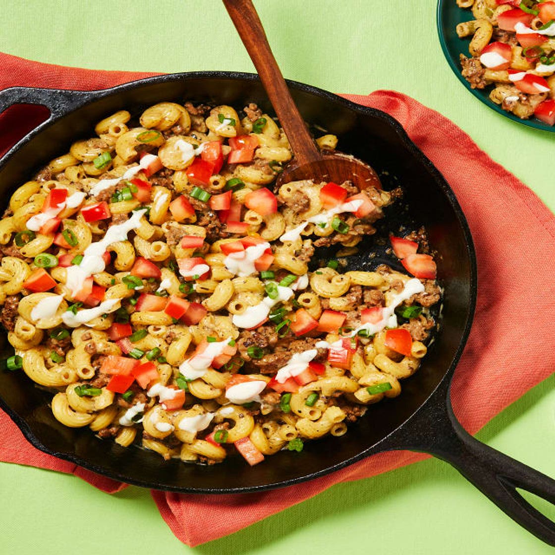 Creamy Ranch Beef Cavatappi Skillet with White Cheddar & Scallions