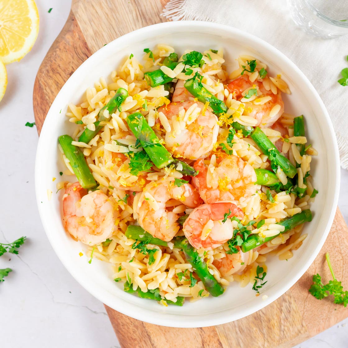 Citroen Orzo met Garnalen en Groene asperges