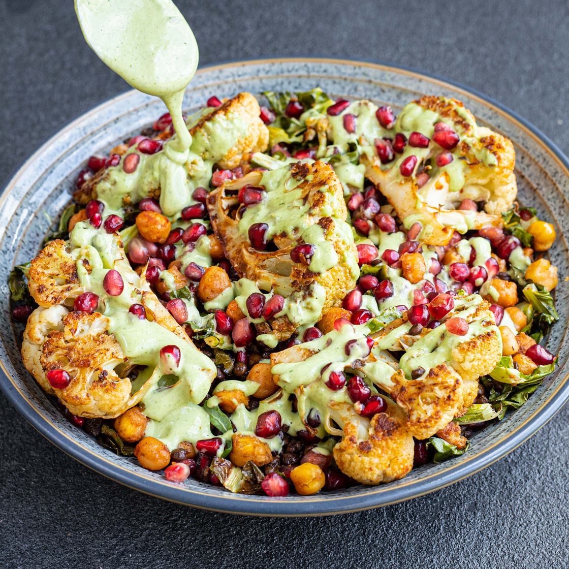 Roasted Cauliflower and Green Tahini Salad