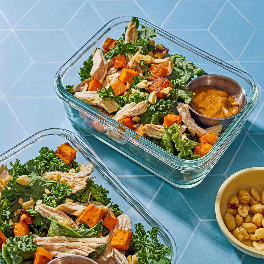Sweet Potato, Kale & Chicken Salad with Peanut Dressing