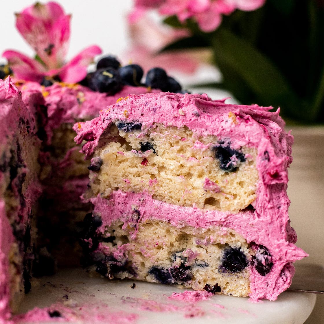 Moist & Fluffy One Bowl Vegan Lemon Blueberry Cake (Gluten Free Option)