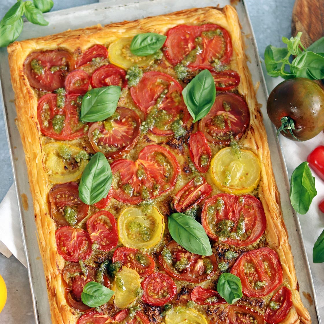 Puff Pastry Tomato Tart with Pesto