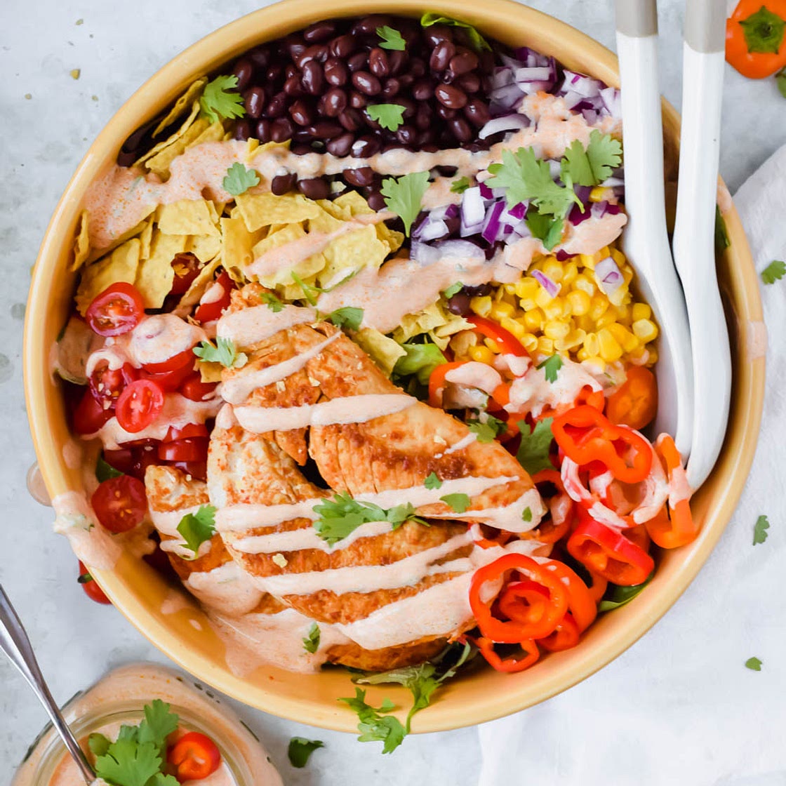 Healthy Southwest Chicken Salad with Chipotle Yogurt Sauce