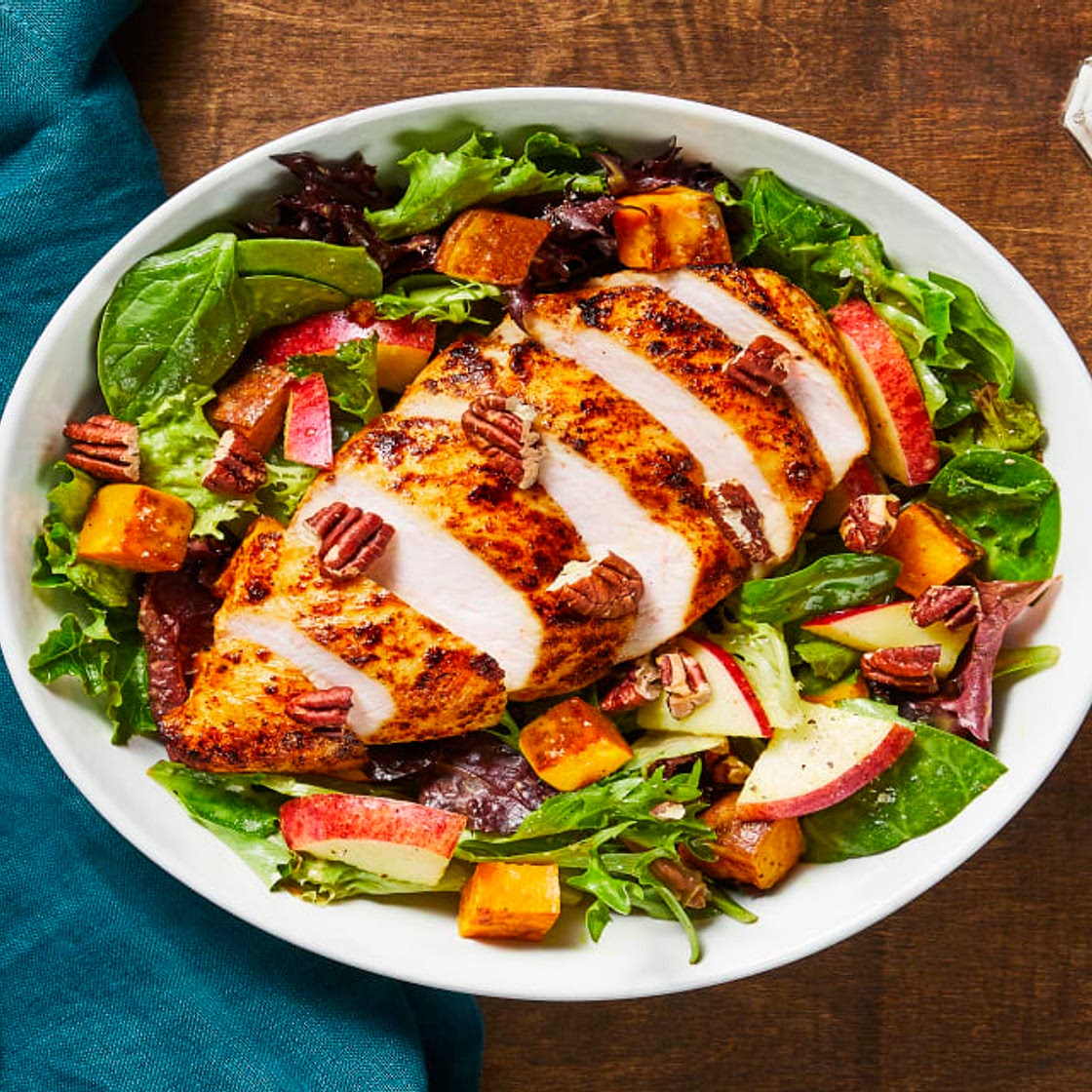 Orchard Chicken Salad with Roasted Sweet Potato, Apple & Toasted Pecans