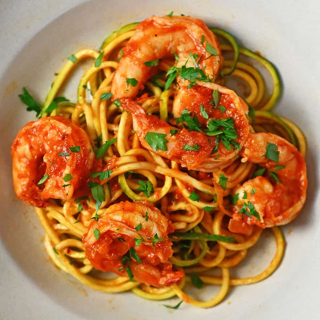 Spicy Shrimp Pasta with Marinara Sauce (Whole30, Keto, Paleo)