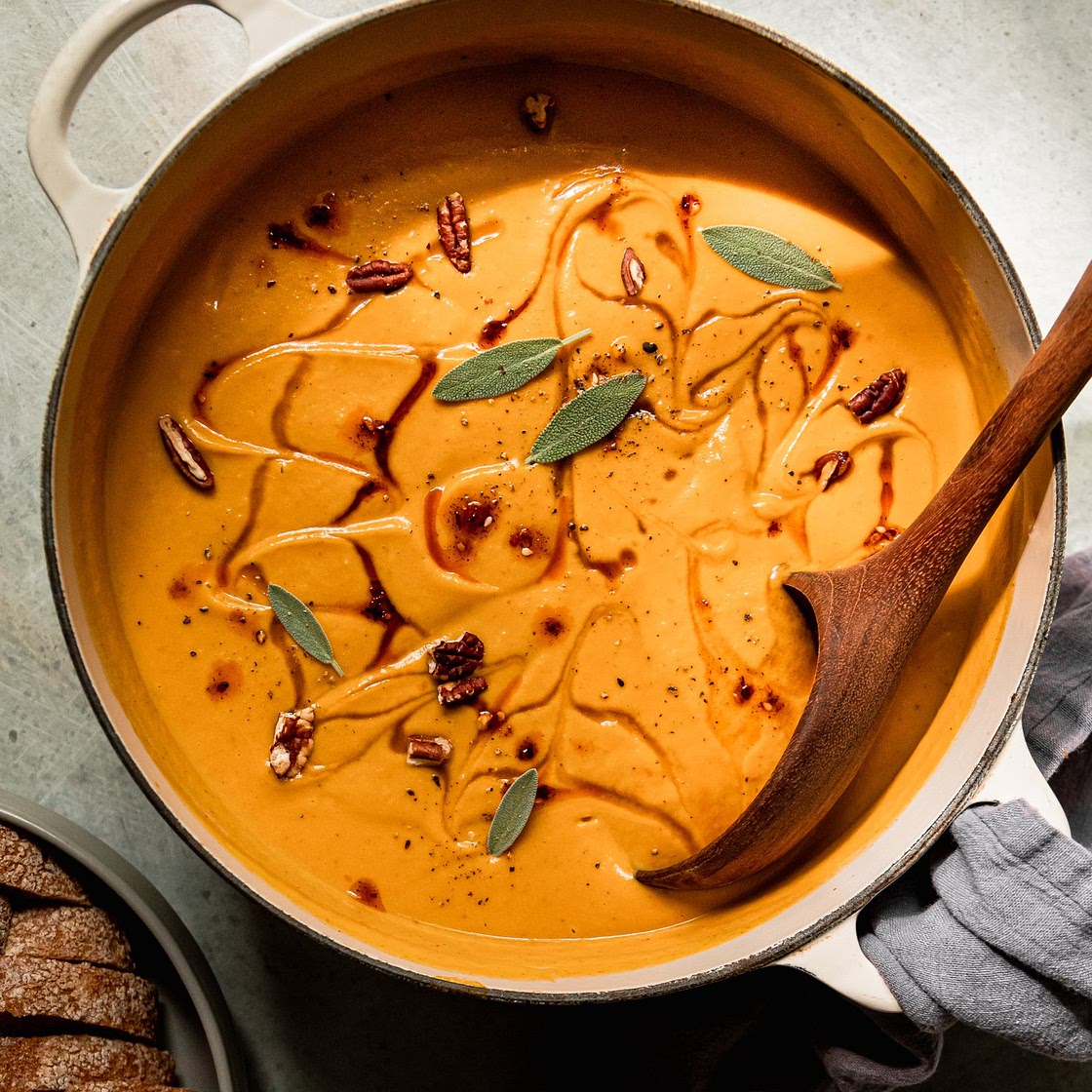 Roasted Vegan Butternut Squash Soup with Apples & Pecans