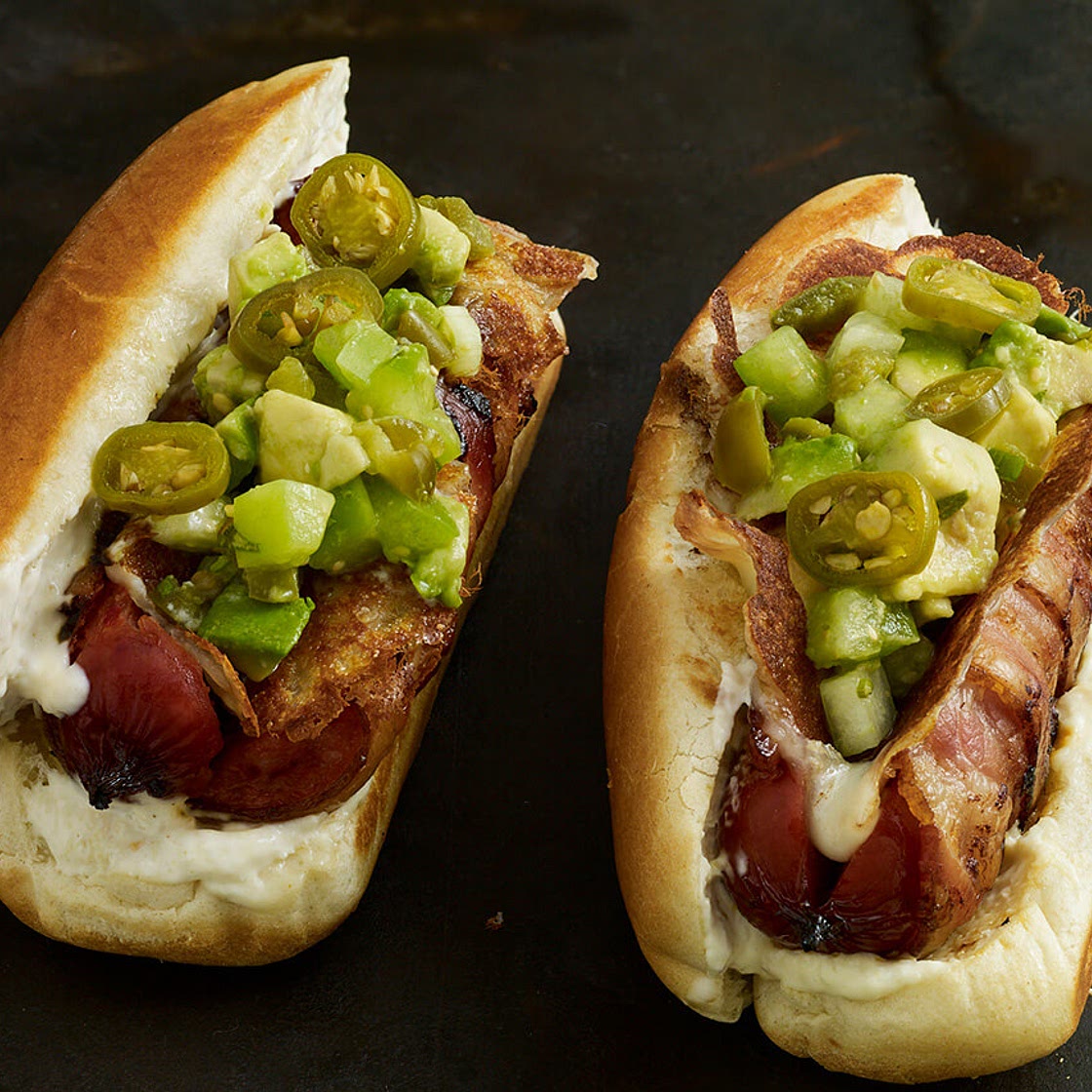 Bacon Cheese Dogs with Avocado Relish