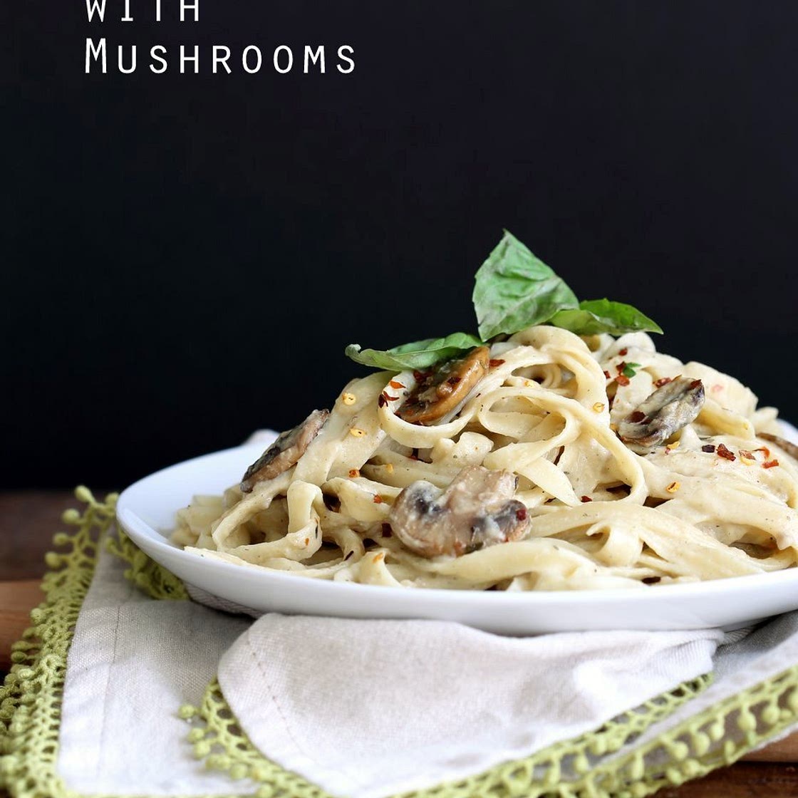 Vegan Fettuccine Alfredo with Mushrooms. Nut-free