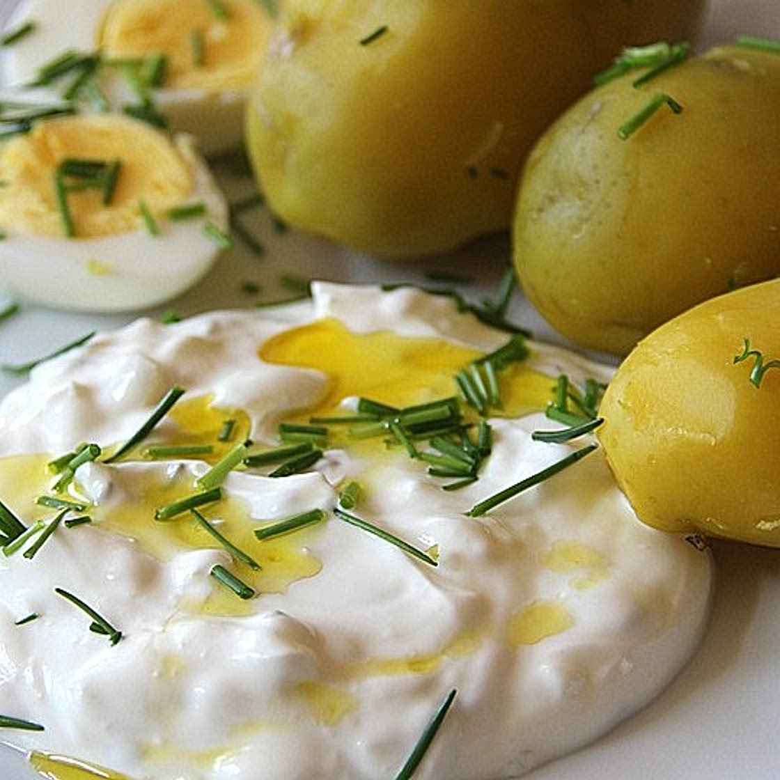 Pellkartoffeln, Quark und Leinöl