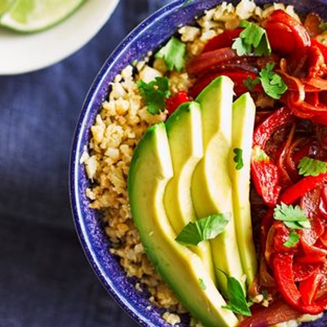 Vegan fajita bowl with cauli rice
