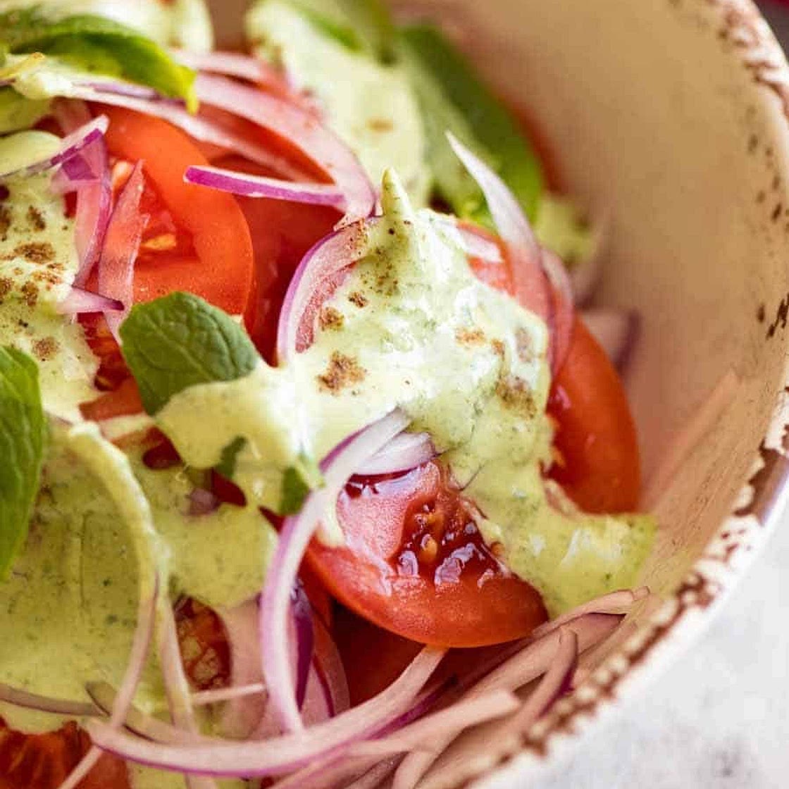Indian Salad with Tomato and Mint Dressing
