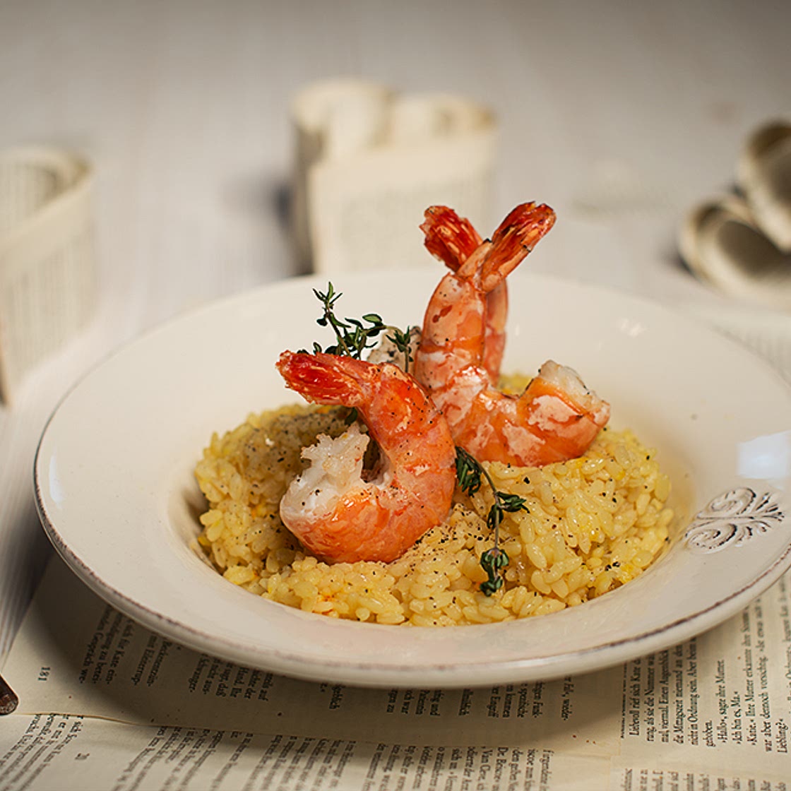 Prosecco Risotto mit Riesengarnelen