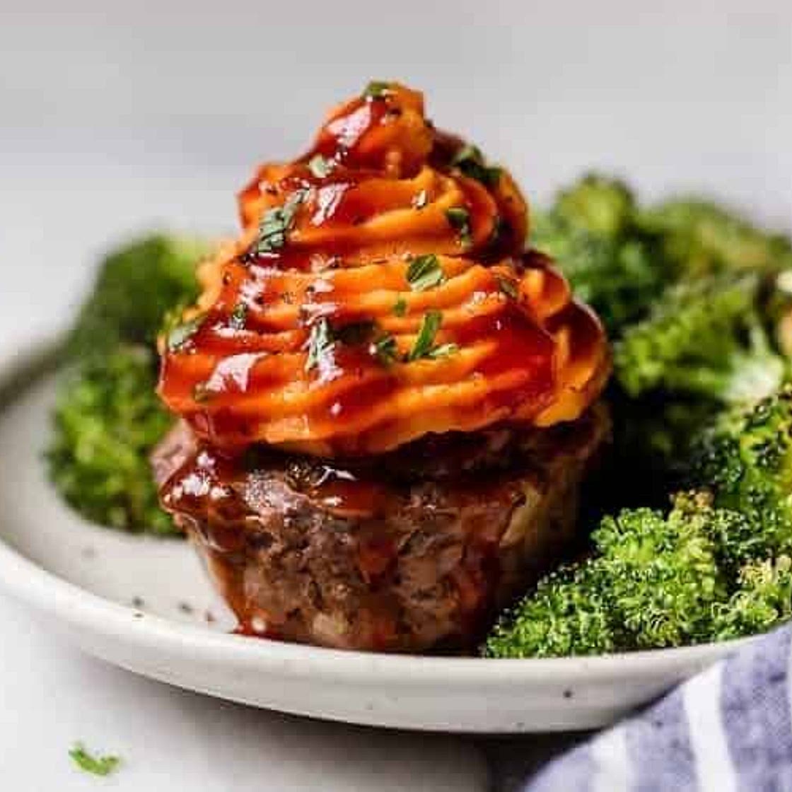 BBQ Meatloaf Muffins with Sweet Potato Topping