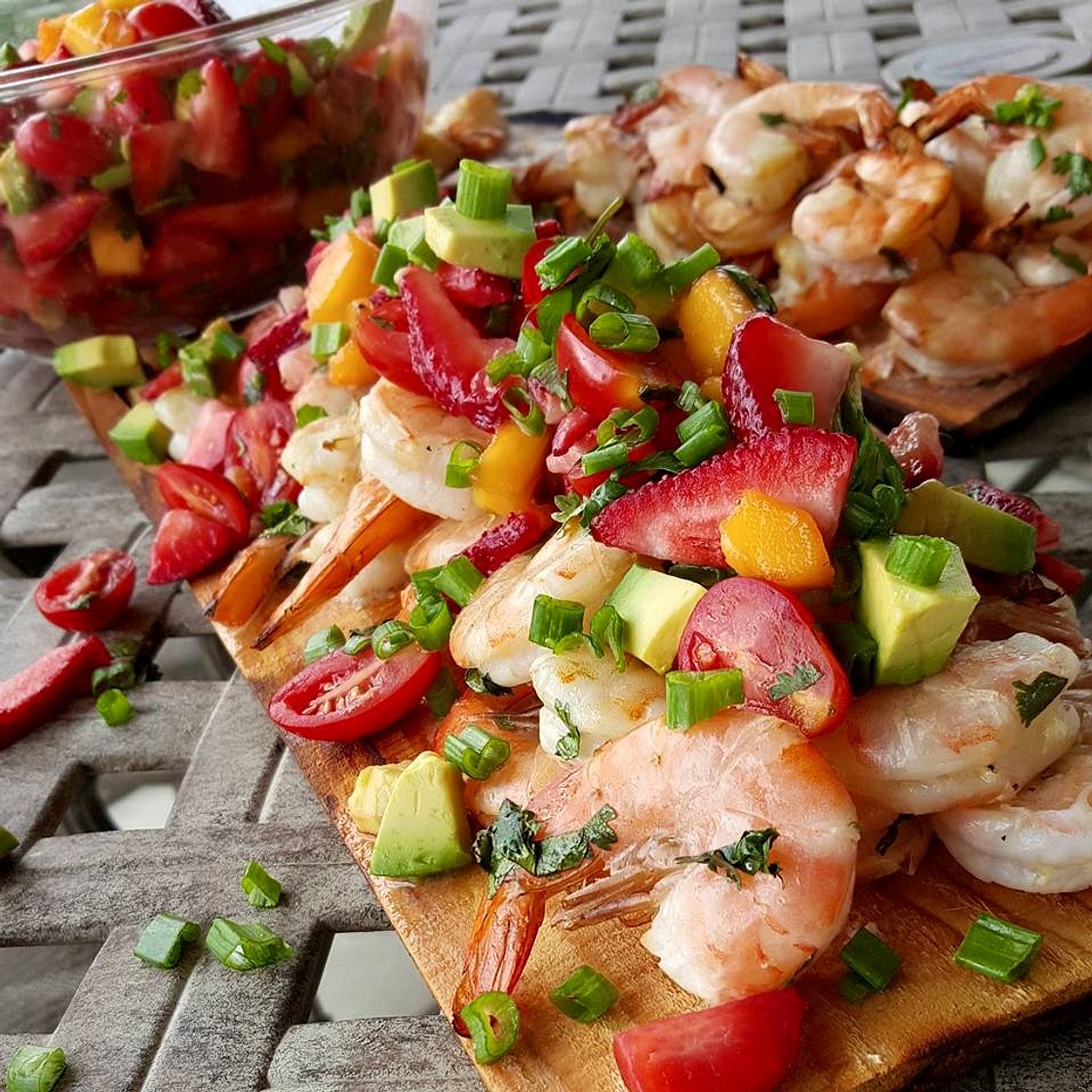 Cilantro Lime Grilled Shrimp with Strawberry-Mango Salsa