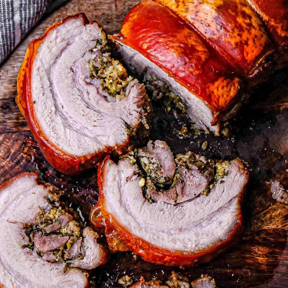 Crispy Pork Belly Porchetta with Parmesan & Pistachio