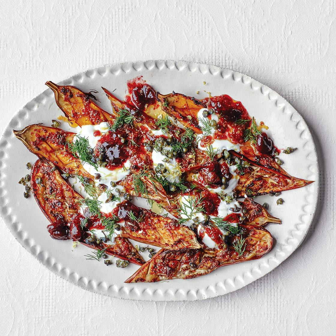 Harissa-Roasted Eggplant With Fried Capers