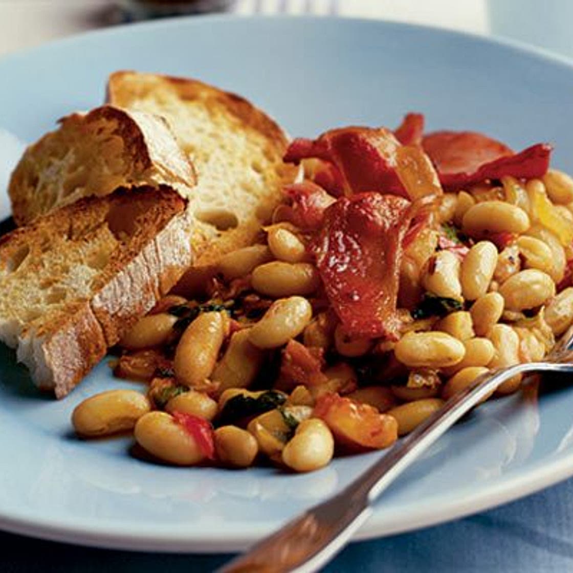 Smoky beans with basil & bacon