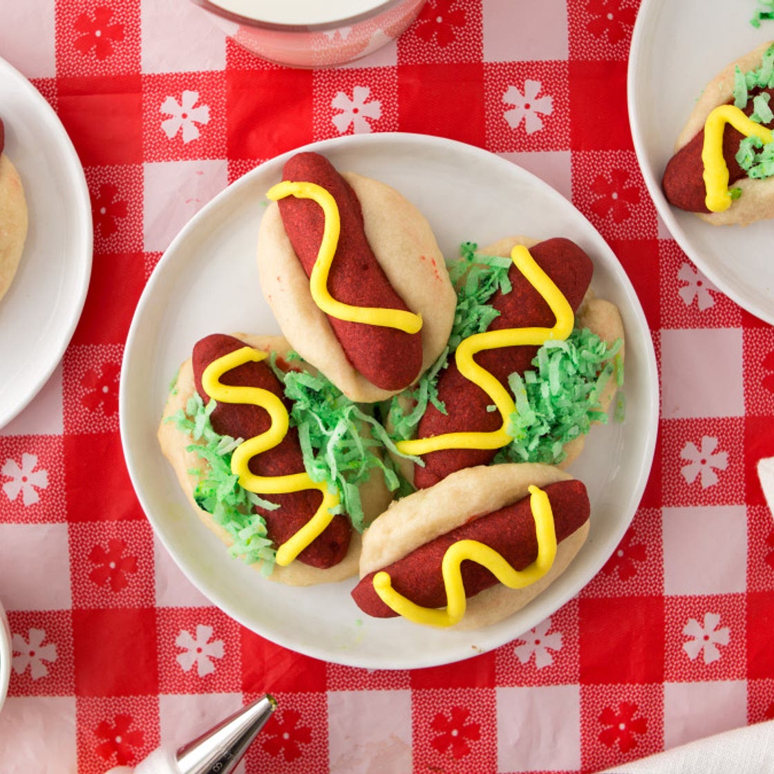 Hot Dog Cookies with Relish and Mustard