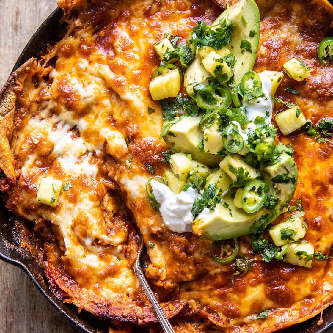 Easy Skillet Chicken Tinga Enchiladas