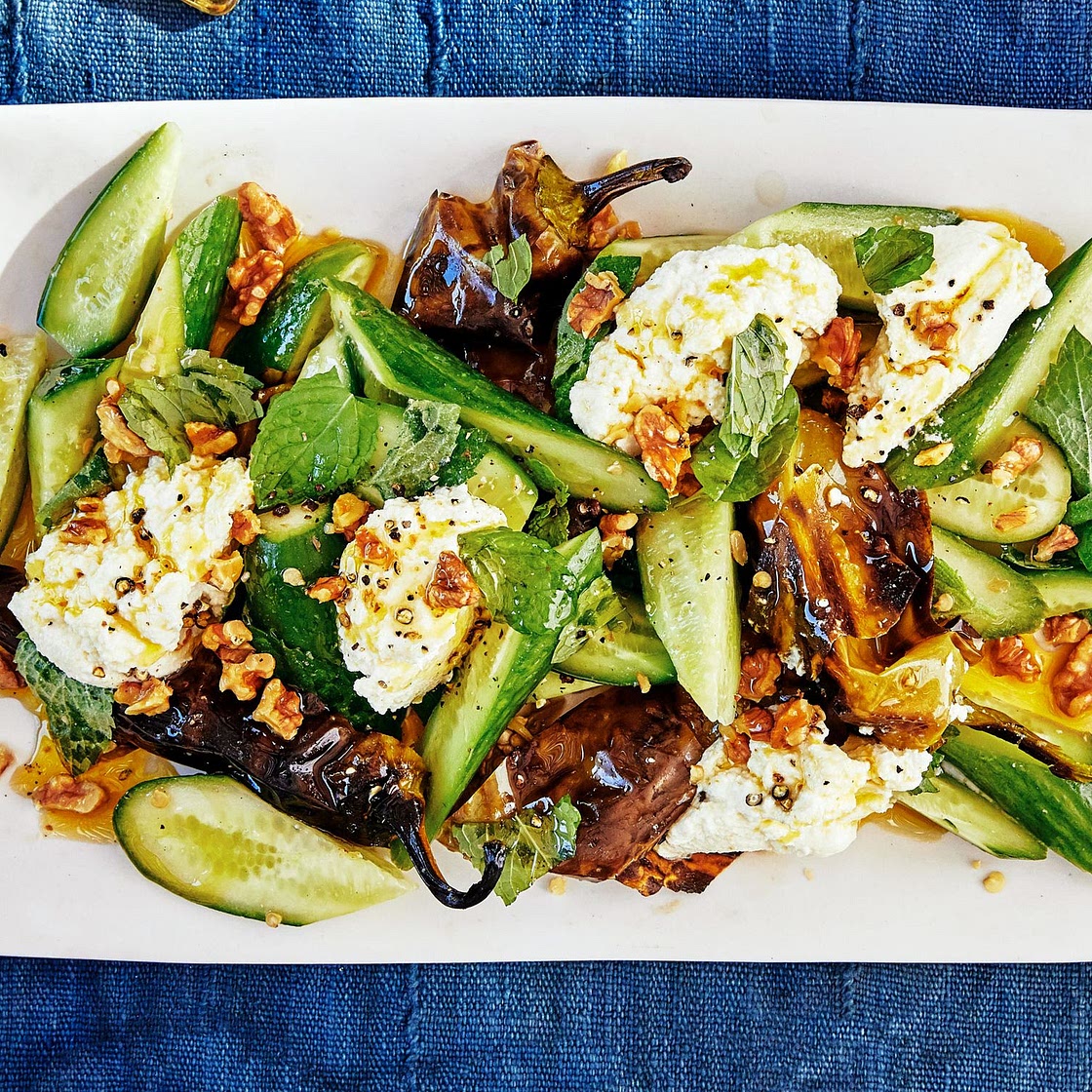 Charred Peppers With Lemon Ricotta and Cucumbers