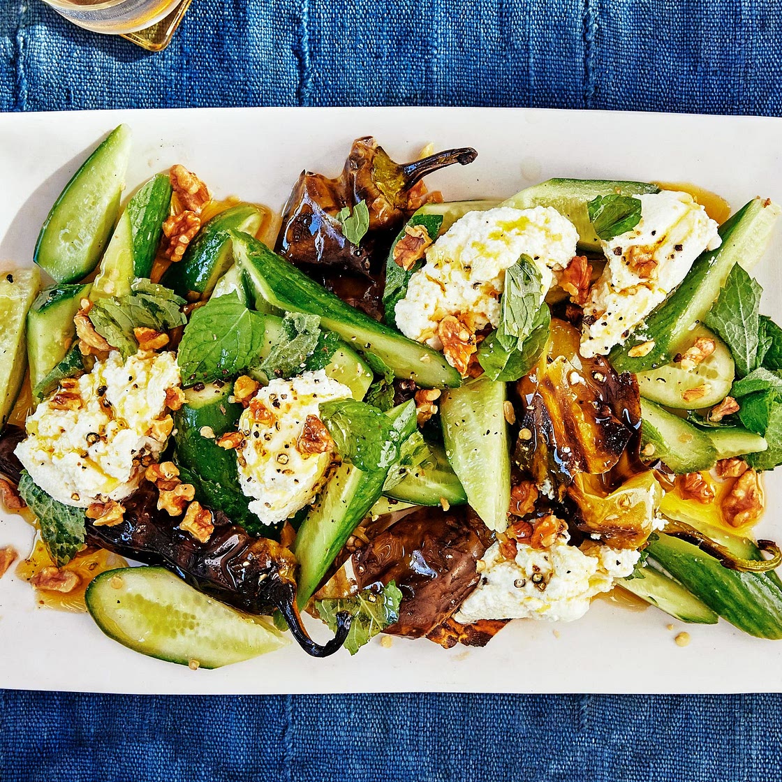 Charred Peppers With Lemon Ricotta and Cucumbers