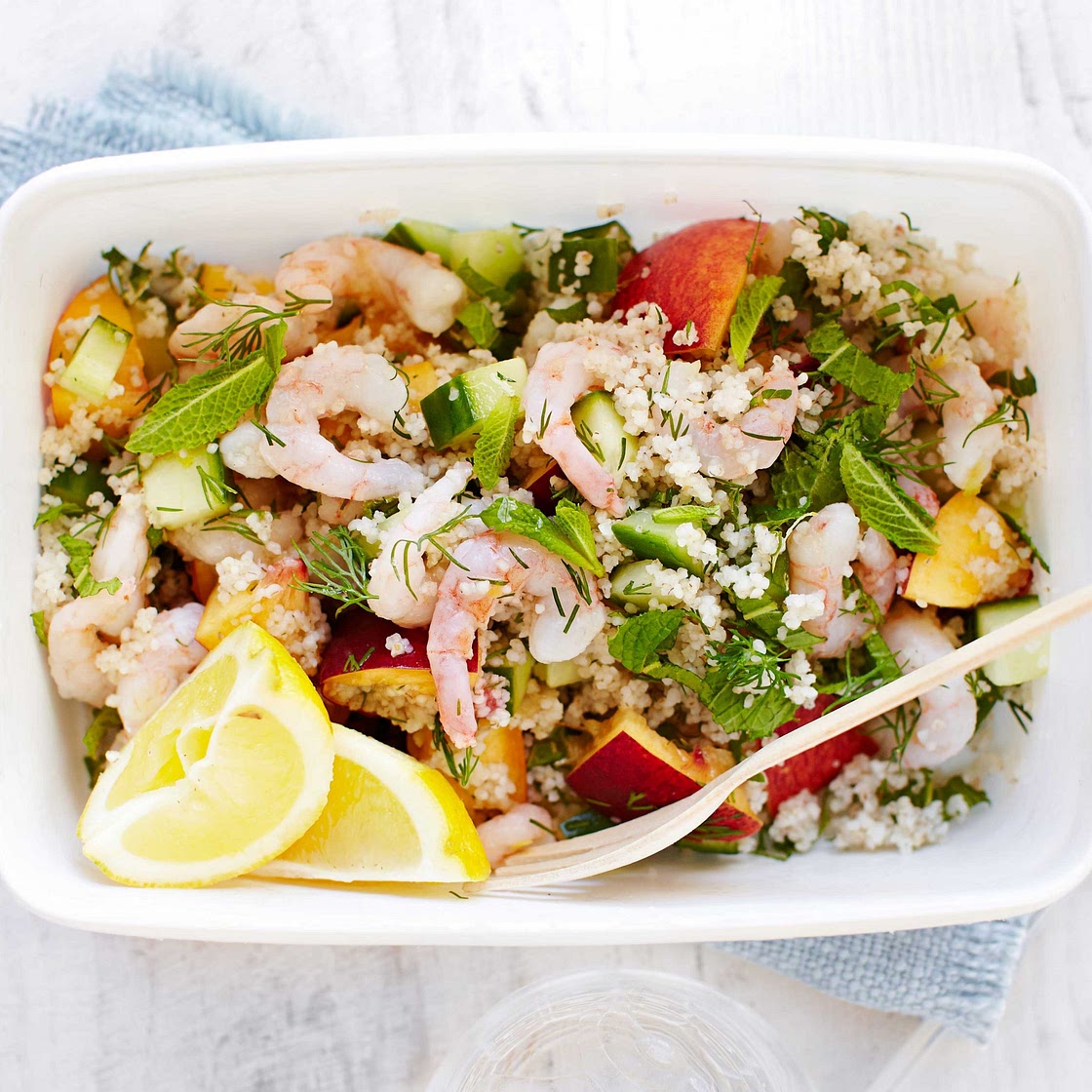 Barley couscous & prawn tabbouleh