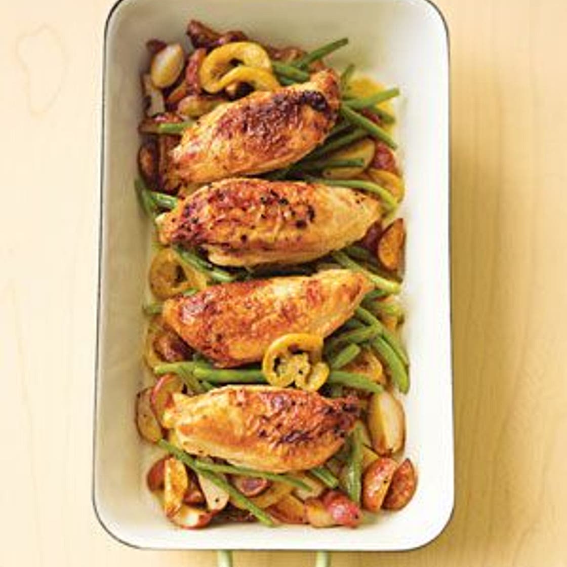 Roasted Chicken With Lemon-Garlic Green Beans