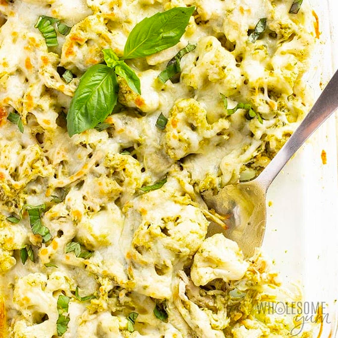 Pesto Chicken Bake with Cauliflower (Low Carb, Gluten-free)