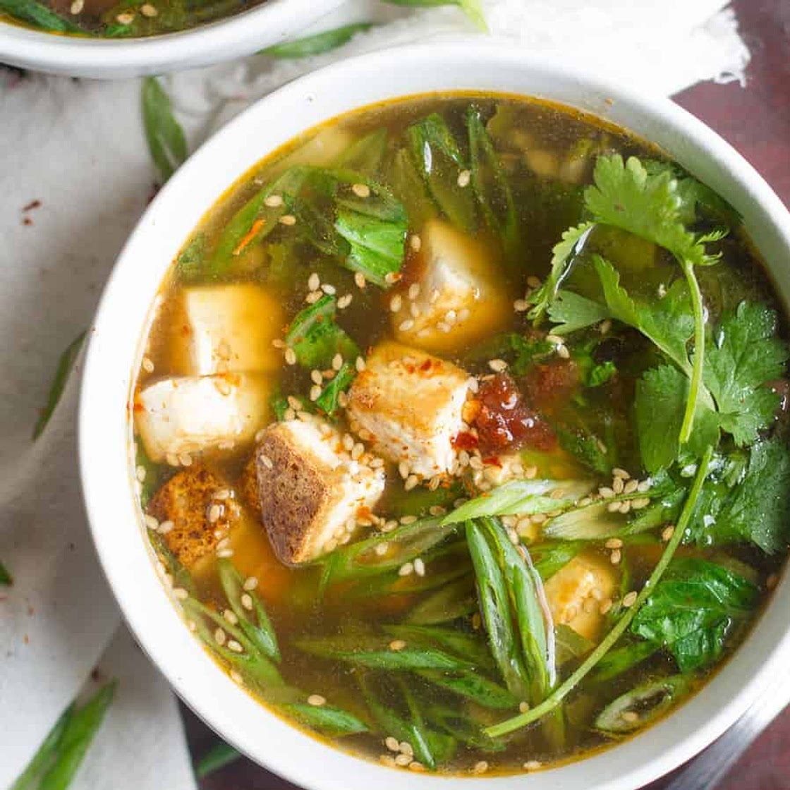 Vegan Hot and Sour Soup with Bok Choy