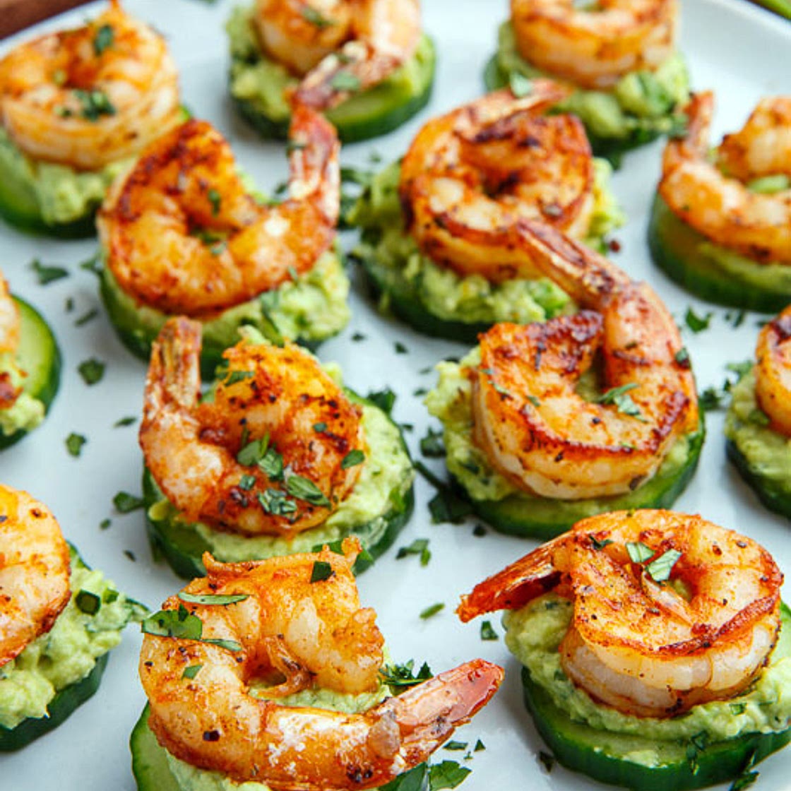 Blackened Shrimp Avocado Cucumber Bites