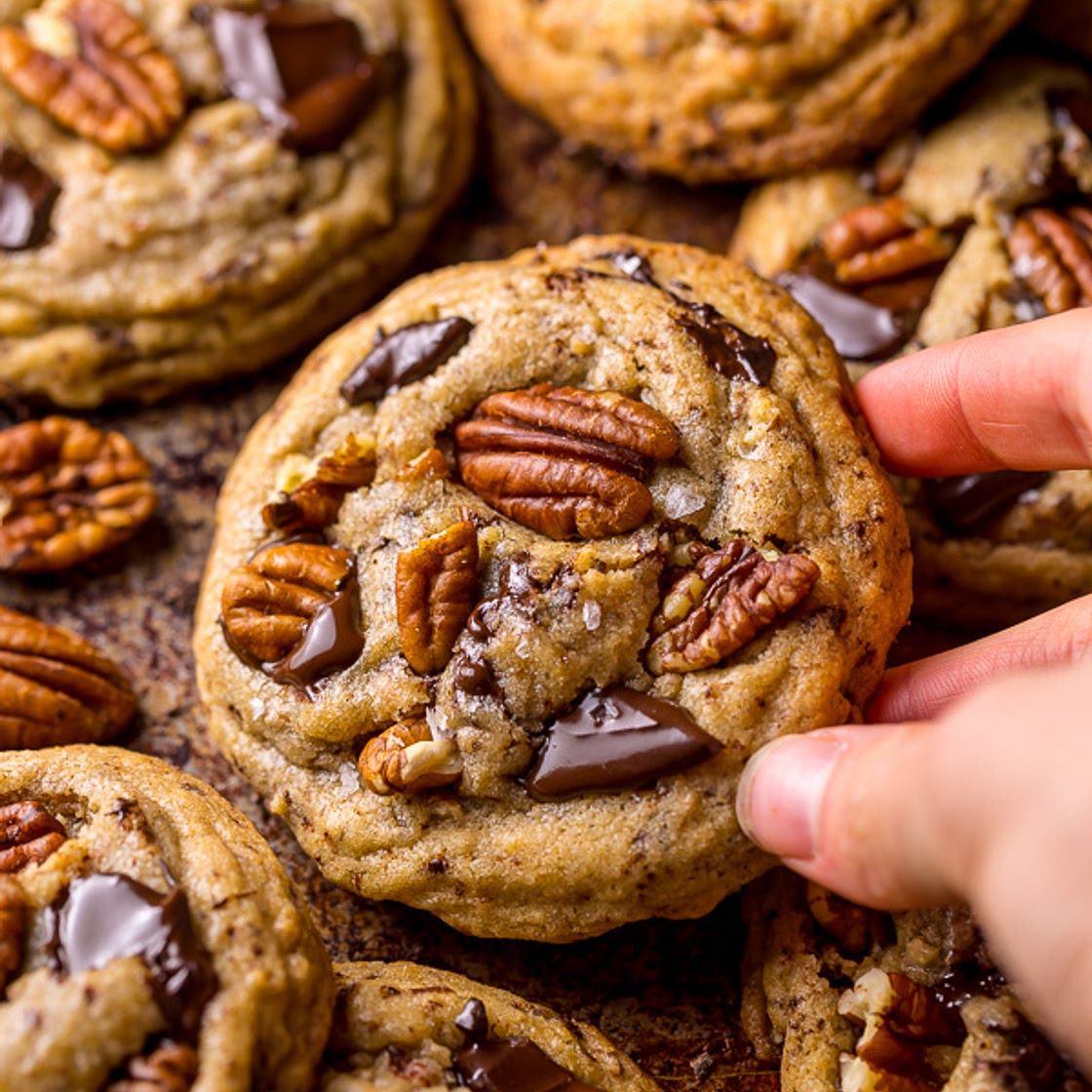 Brown Butter Bourbon Pecan Chocolate Chunk Cookies