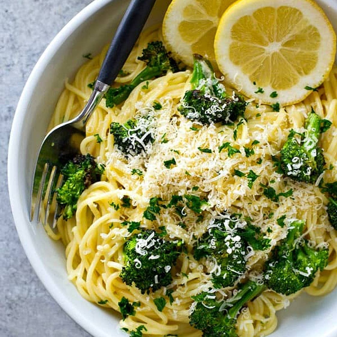 Roasted Broccoli Lemon Spaghetti Carbonara