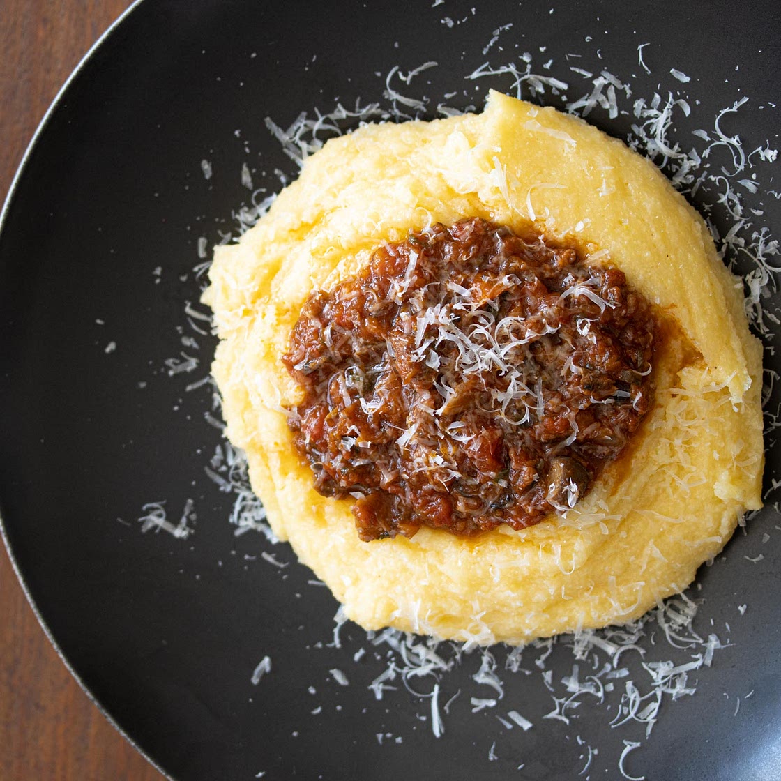 Mushrooms, Sausage Ragu with Polenta