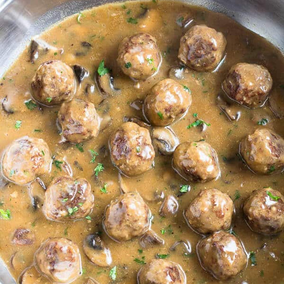 Beef Meatballs in Mushroom Gravy