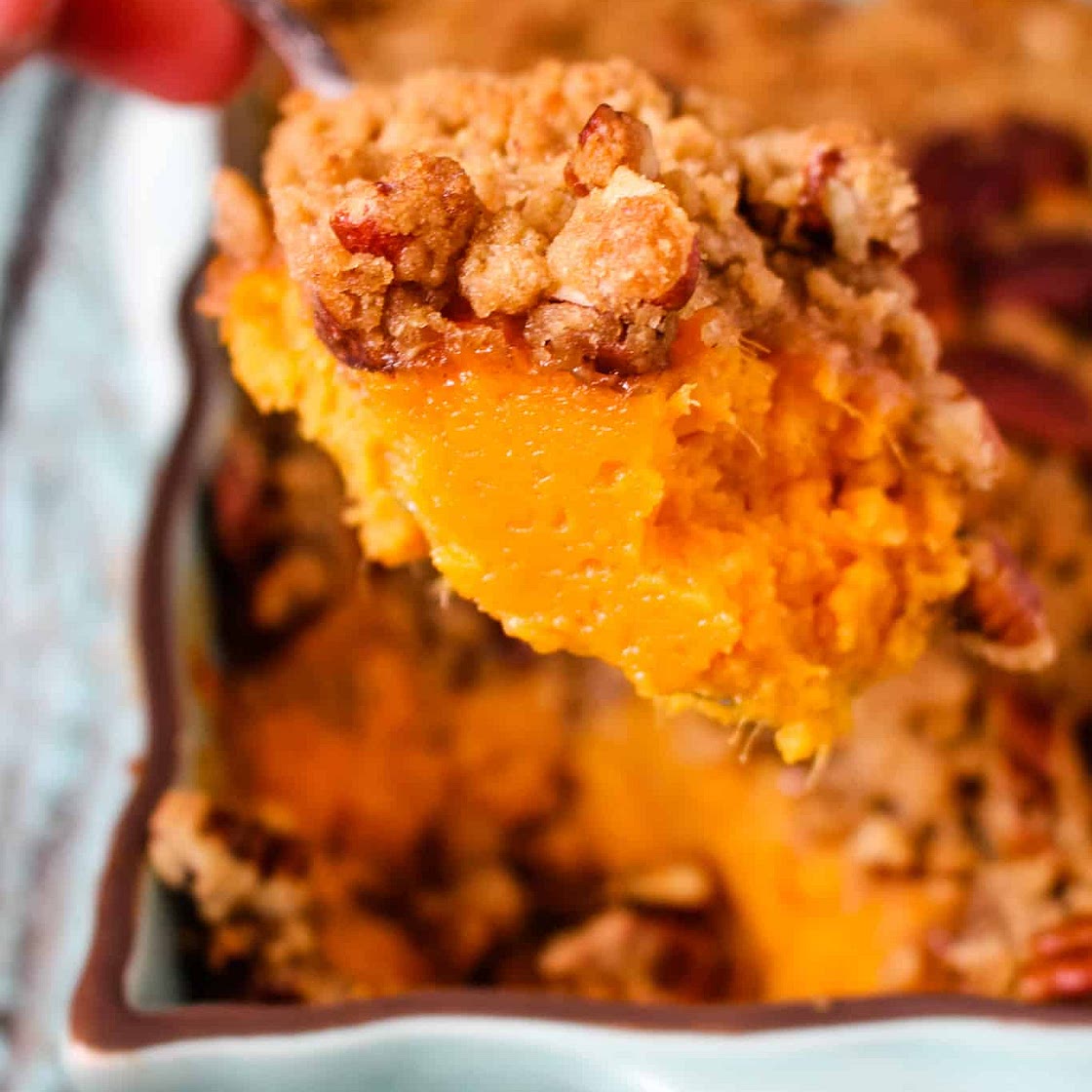 Copycat Ruth's Chris Sweet Potato Casserole with Pecan Topping