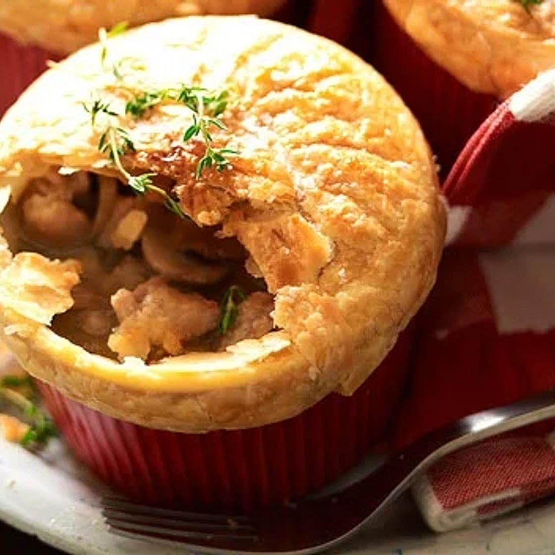 Individual chicken and mushroom pies