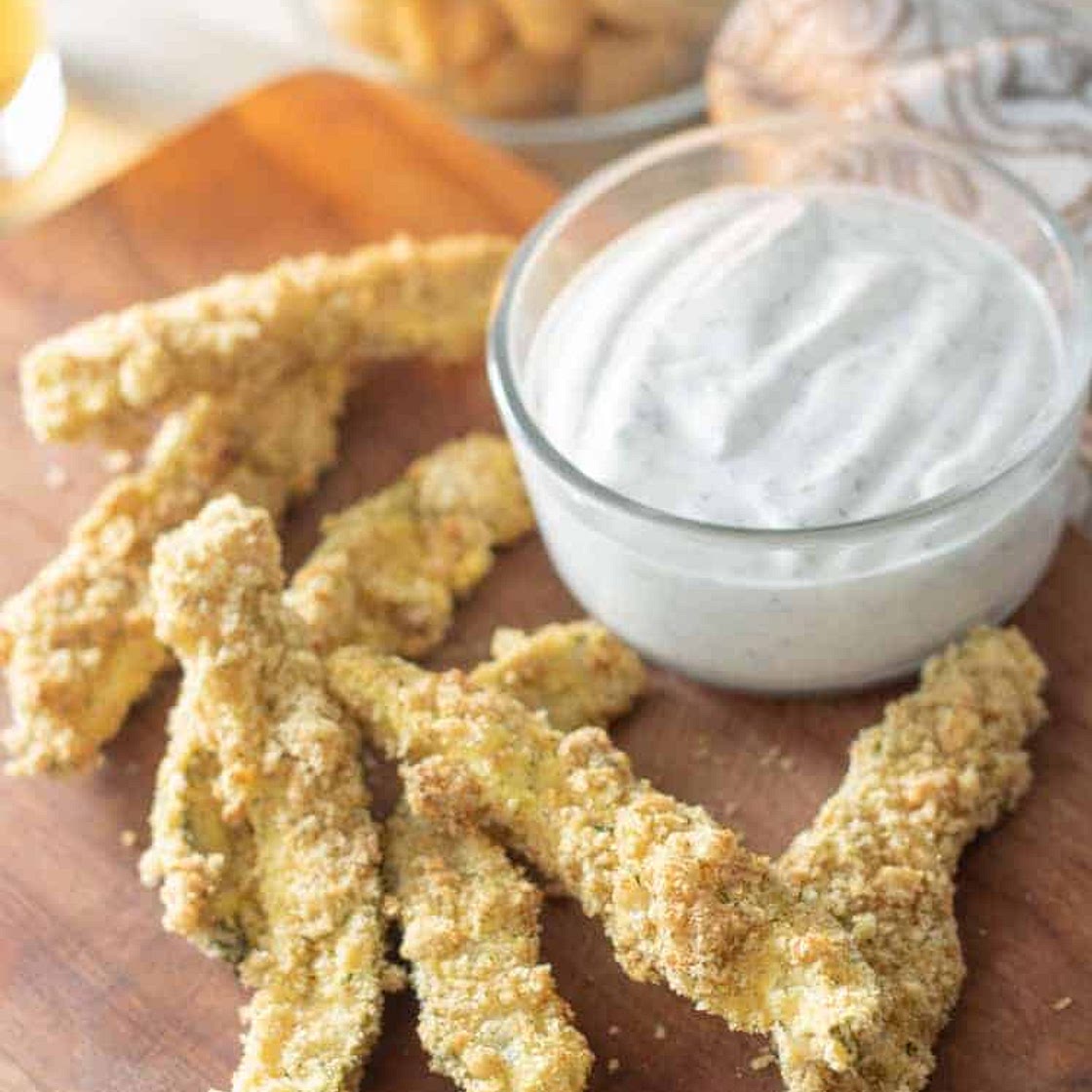 Keto Fried Pickles with Dill Dip