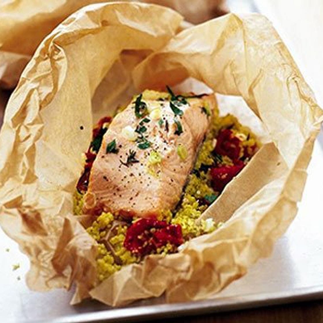 Herby salmon & couscous parcels