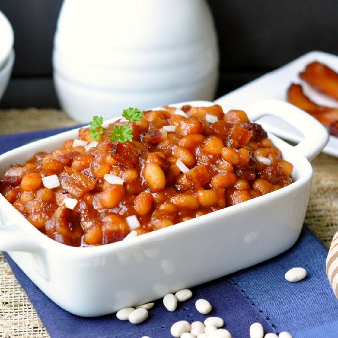 Brown Sugar Maple Baked Beans with Bacon
