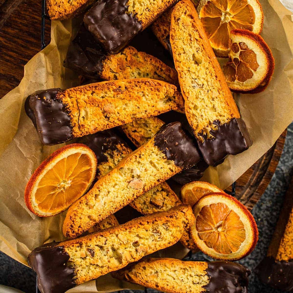 Homemade Chocolate Dipped Orange Biscotti