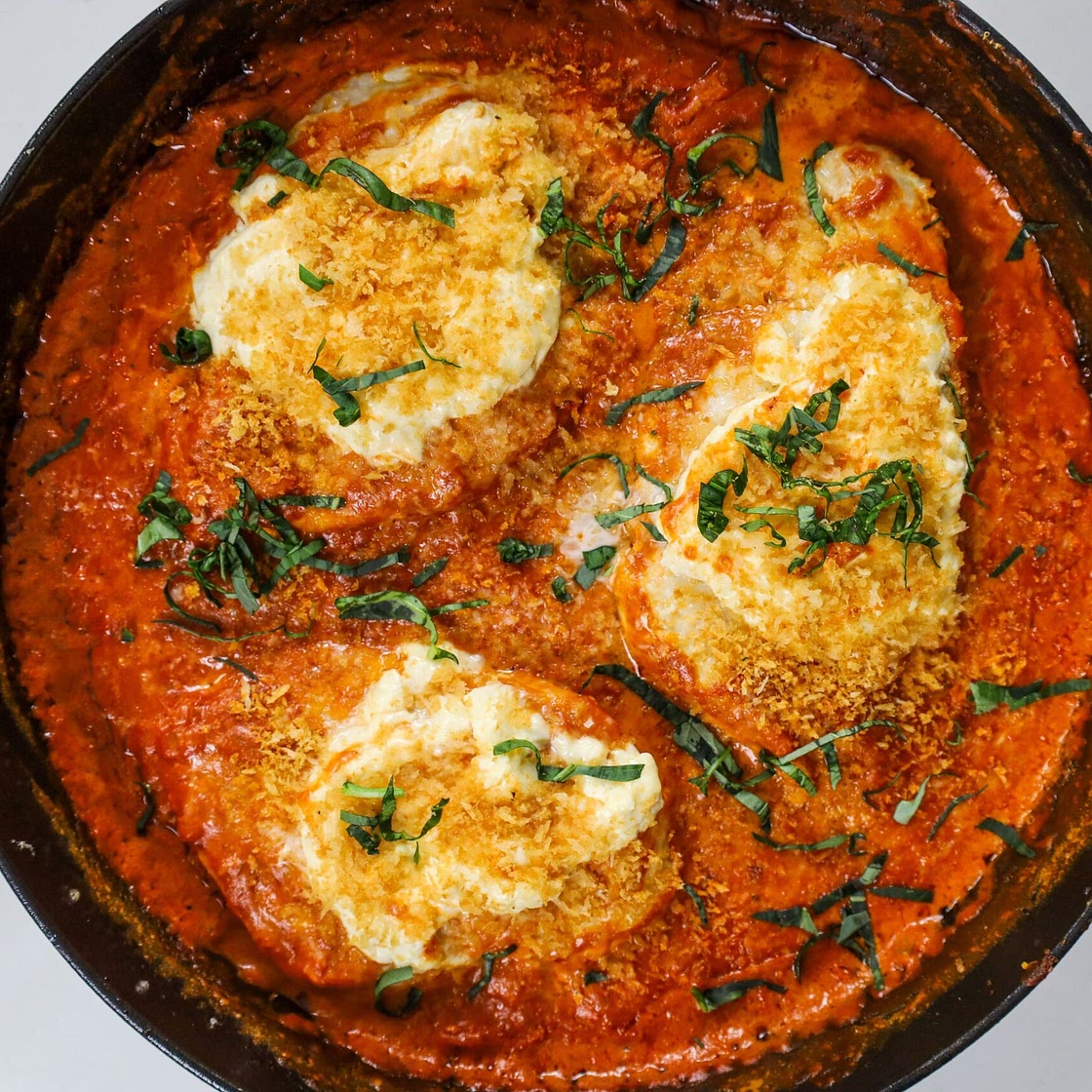 Chicken Alla Vodka with Melty Burrata and Toasted Breadcrumbs