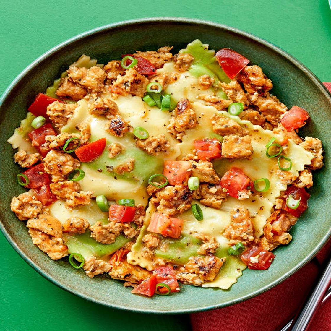 Chicken Sausage and Spinach Ravioli with Tomato and Lemon