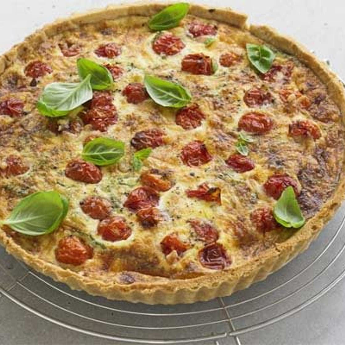 Roasted tomato, basil & parmesan quiche