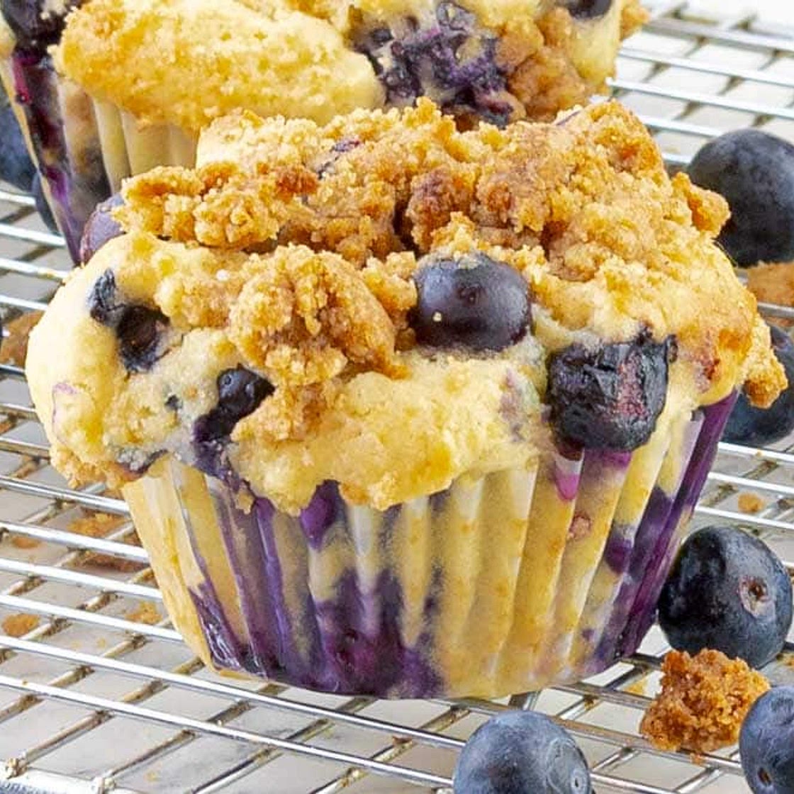 Blueberry Sour Cream Muffins with Streusel