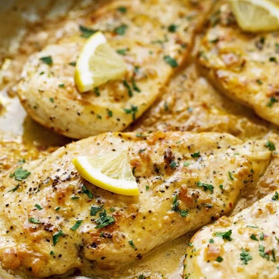 One Skillet Chicken with Lemon Garlic Cream Sauce