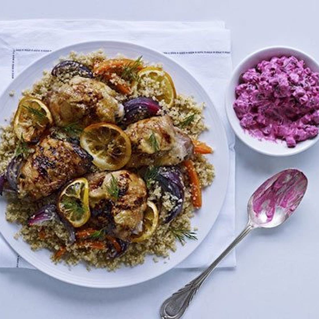 Chicken & quinoa salad with beetroot yogurt