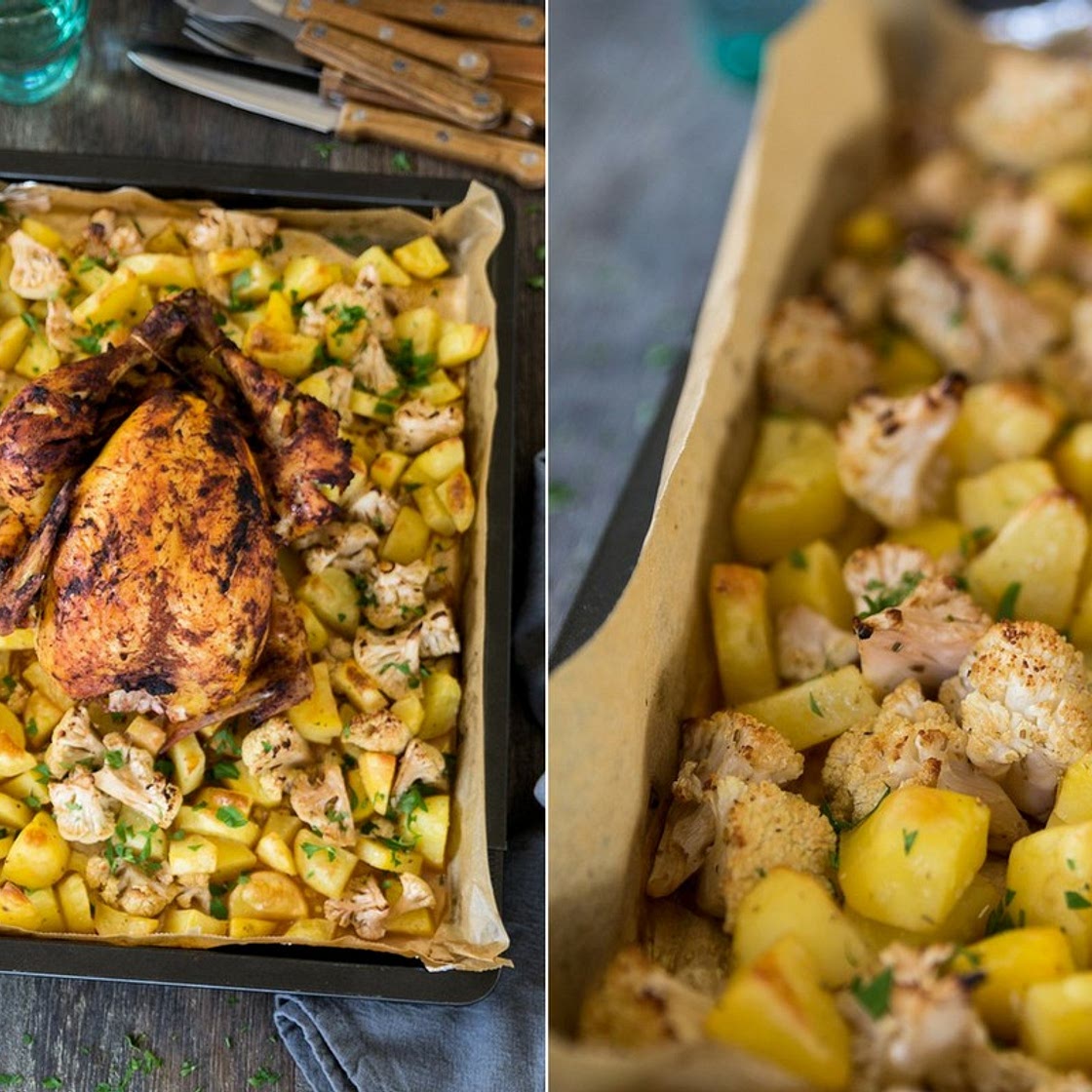 Tikka-Brathähnchen mit Kartoffeln & Blumenkohl