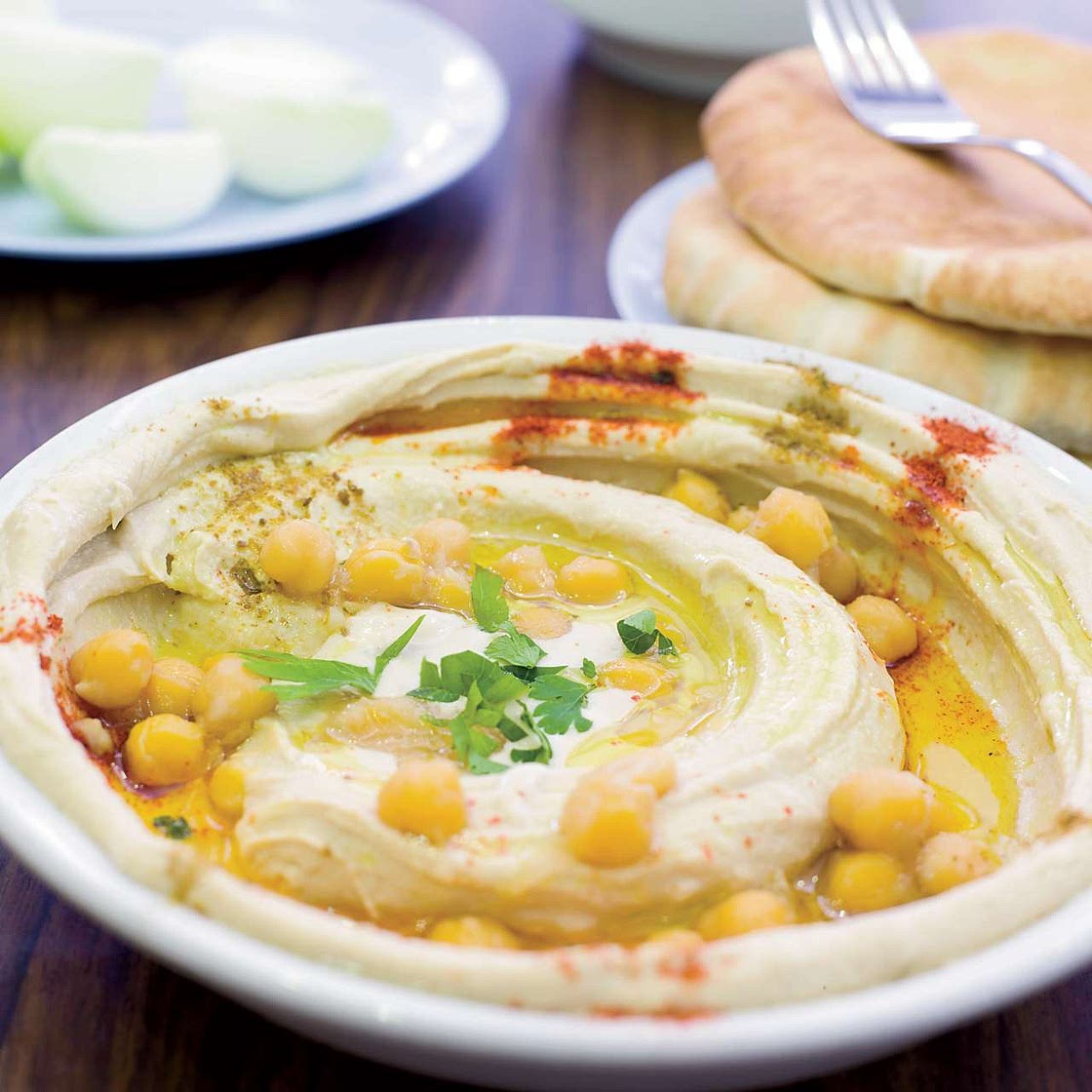 Hummus Masabacha with Paprika and Whole Chickpeas