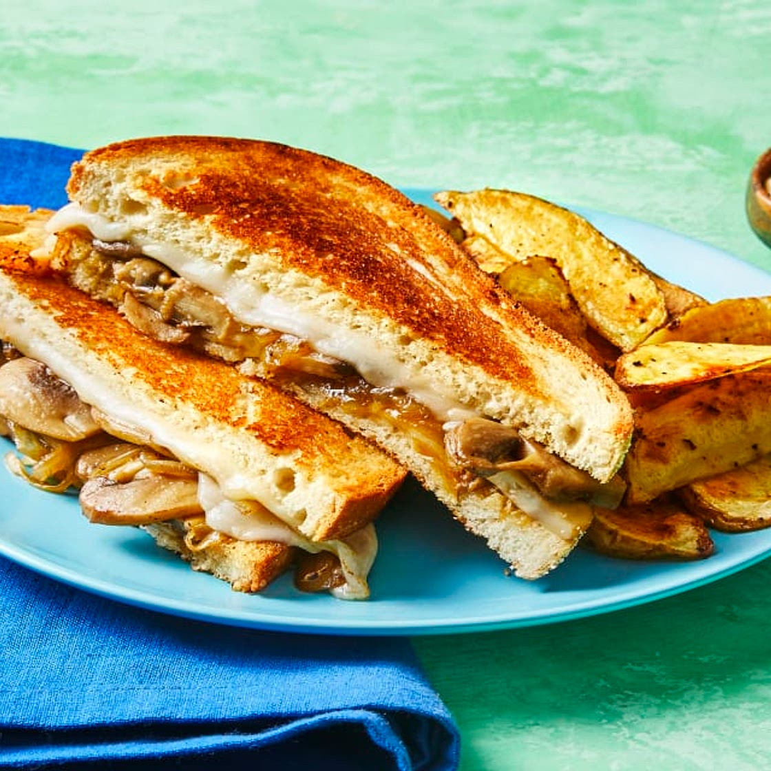 Alpine Mushroom & Swiss Panini with Garlic Potato Wedges