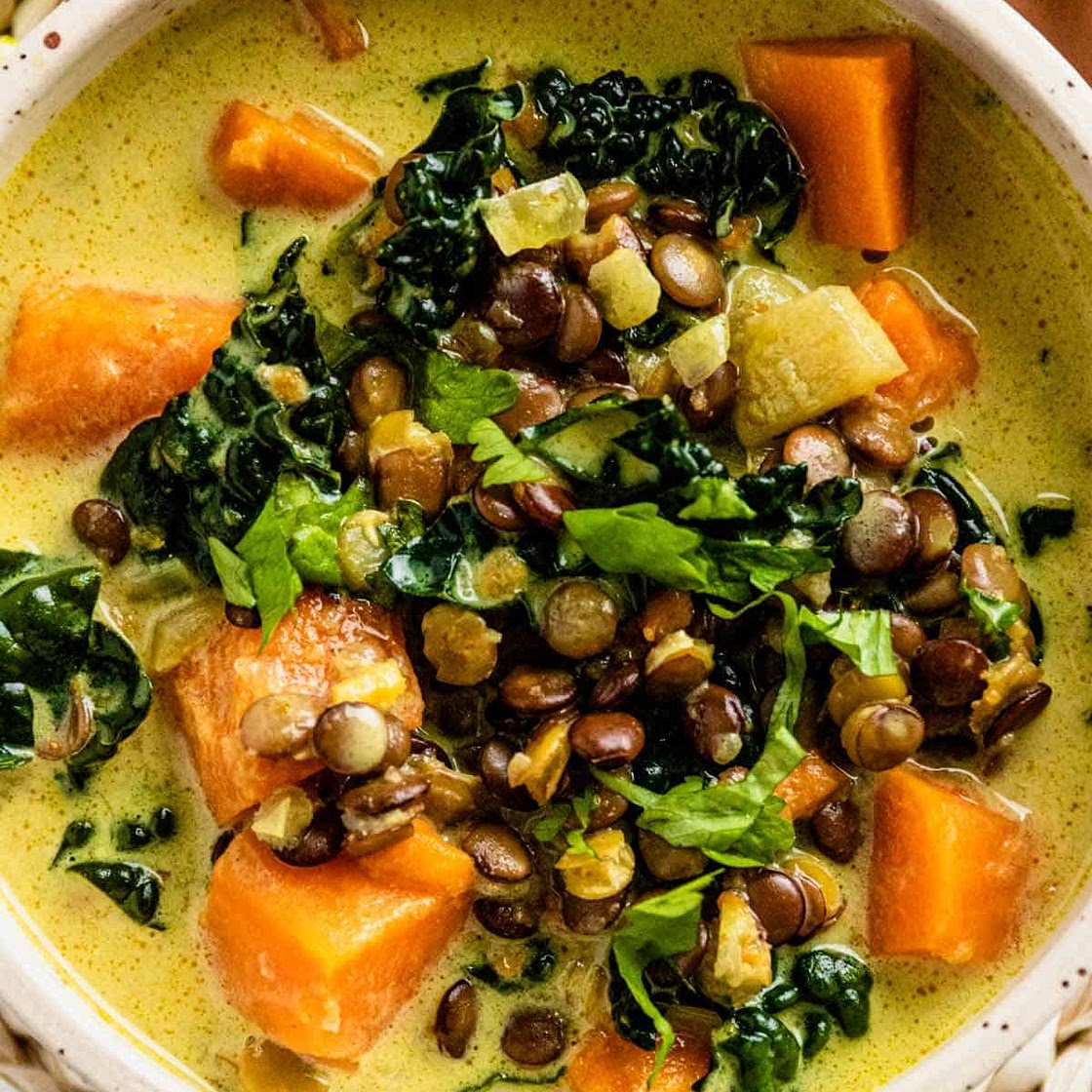 Vegan Coconut Lentil Stew With Sweet Potatoes